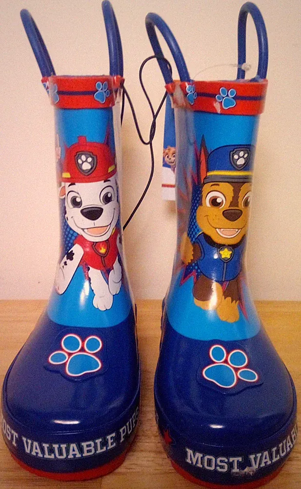NWT Paw Patrol Toddler Boys Rain Boots Pull On Blue Red Sizes 5-6 & 7-8