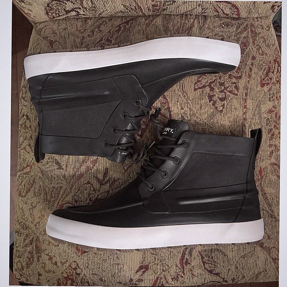 Sperry Top-Sider Men's Black Rubber Lace Up Memory Foam Ankle Rain Boots Size 11